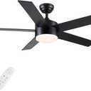 POCHFAN 52 inch Black Ceiling Fans with Lights and Remote Control, Noiseless Modern Ceiling Fan for Bedroom, Living Room, Dining Room, Dimmable 3CCT 6-Speed ETL Listed