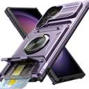 Vofolen for Samsung Galaxy S23 Ultra Case Wallet with Card Holder, Store 2 Cards + 360 Rotated Ring Kickstand Dual Layer Heavy Duty Shockproof Wallet Phone Case for Samsung S23 Ultra, Purple