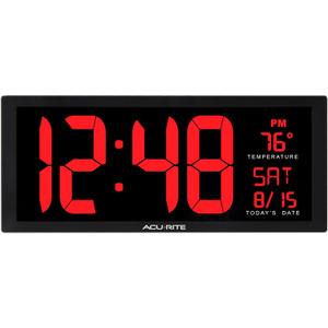 AcuRite 14.5" Large Digital LED Oversized Wall Clock with Date and Temperature, Perfect for Home or Office (75127M), Red