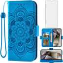 Asuwish Phone Case for Samsung Galaxy S24 Ultra 5G Wallet Cover with Tempered Glass Screen Protector and Leather Flip Credit Card Holder Stand Cell Accessories S24Ultra 24S S 24 24Ultra Women Men Blue