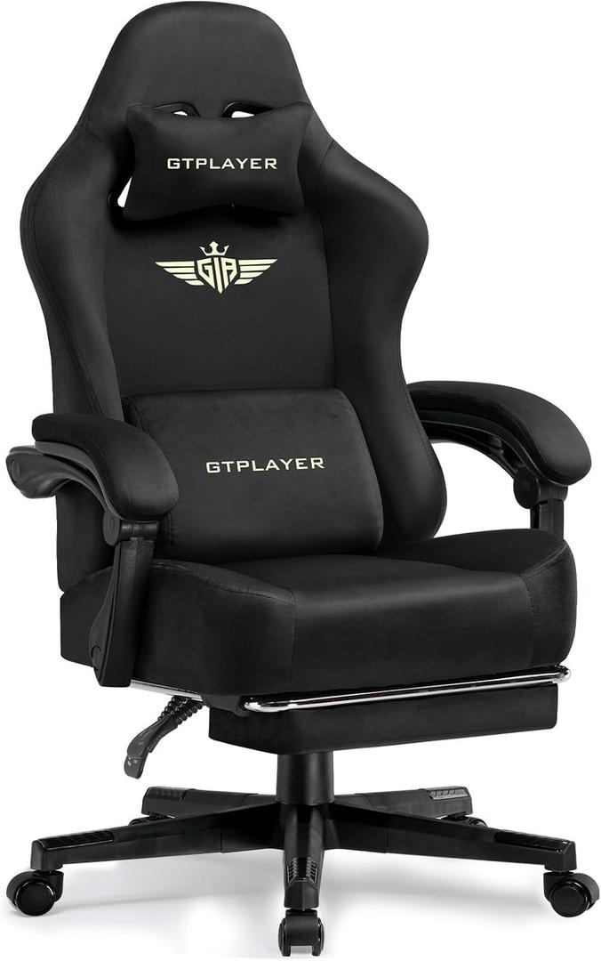 GTPLAYER Big and Tall Gaming Chair 400lbs Heavy Duty Office Chair with Footrest,High Back Pocket Spring Ergonomic Computer Chair for Adults,Wide Comfy Seated Cushion with Linkage Armrests, Black, Large