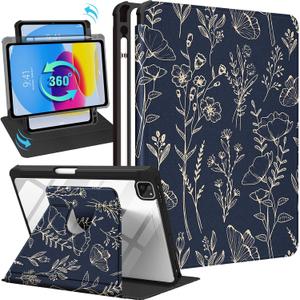for iPad Pro 12.9 Case Folio Cover with Pencil Holder Women Cute Girls Floral Girly Flower Pretty Teens Unique Fashion Rotating Stand for Apple iPad Pro 12.9 Inch Cases 2022/2021/2020/2018