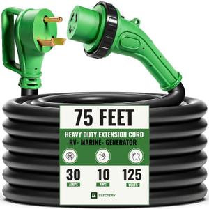 30 Amp Generator Extension Cord 75 FT, TT-30P to L5-30R Twist Lock, LED Power Indicator & Reverse Polarity Light, 10 AWG Heavy Duty RV Shore Power Cord, 90 Grip Handle, for Generator, Camper, Marine