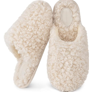 Snug Leaves Women's Scuff Slippers Furry Cute Curly Faux Wool Slip-on Indoor Memory Foam House Shoes 9-10