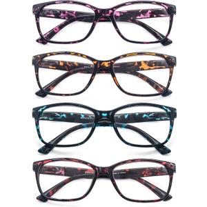 HEEYYOK 4.0 Reading Glasses for Womens Wide Ladies Reading glasses Large Women Readers tortoise Oversized Rectangular Comfort Spring Hinge 4 Pack
