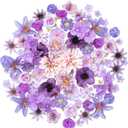 Faux Flower Heads Mini Purple Artificial Flower Heads Fake Flowers Combo with Stems Rose Peony Dahlia Daisy Small Silk Flower Heads for Craft DIY Garland Wedding Party Baby Shower Home Decor, 80Pcs
