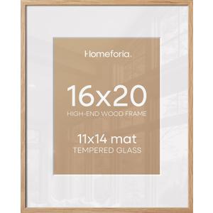 Homeforia 16x20 Natural Oak Picture Frame, High-End Wood, 11x14 Mat, Glass