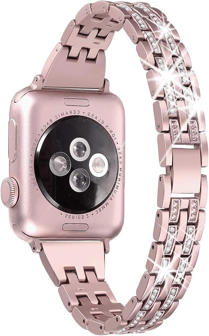 Secbolt Bling Bands Compatible with Apple Watch Band 38mm 40mm 41mm 42mm 44mm 45mm 46mm 49mm Women iWatch SE Series 11 10 9 8 7 6 5 4 3 2 1, Dressy Jewelry Metal Wristband Strap Diamond Rhinestone