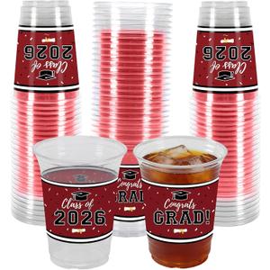 Labrostar 50Pcs Graduation Decorations 2026 Disposable Graduation Cups Congrats Grad Class of 2026 Decorations Graduation Party Supplies 16oz Maroon