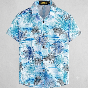 APTRO Men's Hawaiian Shirt Short Sleeve Floral Casual Beach Summer Shirt Wrinkle Free 4 Way Stretch, Blue, Size 12