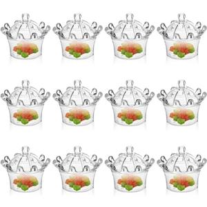 Jenngaoo 12Pcs Crown Plastic Candy Boxes, Clear Mini Treat Containers Candy Jars Gift Boxes for Wedding Party Decorations Supplies Gift Ornament Container (Clear)