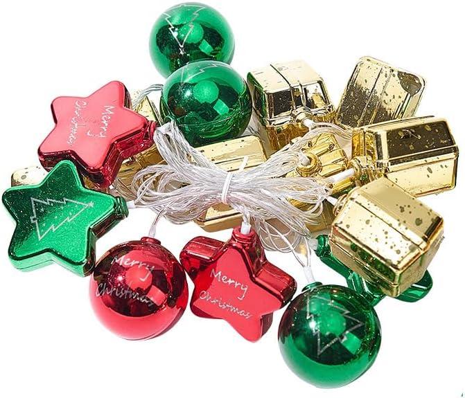 LED Christmas String Lights, 19.7ft Decorative Holiday Lights with Red Green Gold Ornaments, Star Ball Present Shapes for Tree (Battery)