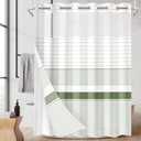 No Hook Boho Shower Curtain with Snap in Fabric Liner Set, Sage Green and White Striped Modern Double Layers Waterproof Fabric with See Through Top Window Open Grommet Bath Curtain 71x74 Inch