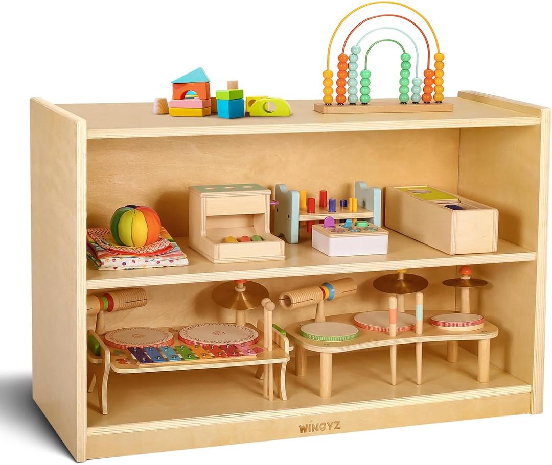 wingyz Wooden Storage Cabinet, 2-Tier Kids Toy Storage Organizer, Spacious Montessori Kids Bookshelf, Toy Shelf Storage Organizer for Playroom Classroom Nursery Study Room Living Room, 36"D x 13"W x 25.5"H