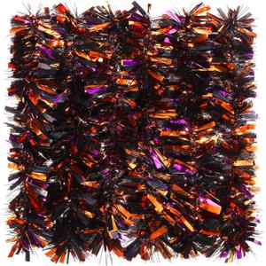 WILLBOND 39.4FT/12M Halloween Tinsel Garland Chunky Glittering Tinsel Mixed Color Metallic Shiny Hanging Oranment for Halloween Party Indoor Outdoor Decoration(Black, Orange and Purple Mixed)