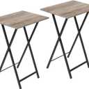 HOOBRO Folding TV Tray Tables, Set of 2 Side Table for Small Space, Industrial Snack Tables for Eating at Couch, Stable Metal Frame, Easy Assembly, Space Saving, Greige and Black BG25BZ01