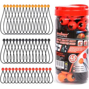 HORUSDY 45PCS Ball Bungee Cords, 6", 9", 11" Heavy Duty Tarp Tie Down Cord for Canopy, Gazebo, Camping, Tent, Cargo, Wires, Hoses, Patio Umbrellas, Awning