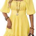 Dokotoo Womens Summer Dresses Square Neck Tie Back Lantern Sleeve Ruffle A-Line Casual Dress (Medium)