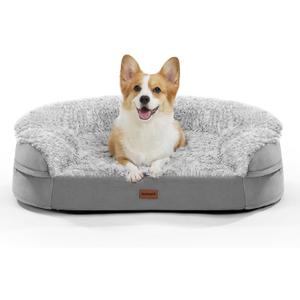 3.7 inch Thickened Orthopedic Dog Beds for Medium Dogs, Supportive Dog Sofa Bed with 28D Egg-Crate Foam, Removable Washable Plush Cover, Waterproof Lining, Half-Round Design for Puppy,Senior Dog