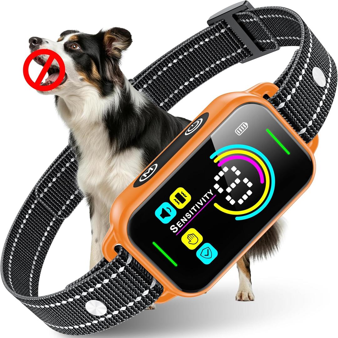 DINJOO Bark Collar, Dog Collar for Large Medium Small Dogs,Smart Barking Collar,Rechargeable Anti Barking Training Collar with 8 Adjustable Sensitivity,Bark Collar with Beep (Orange) (1 Pack)
