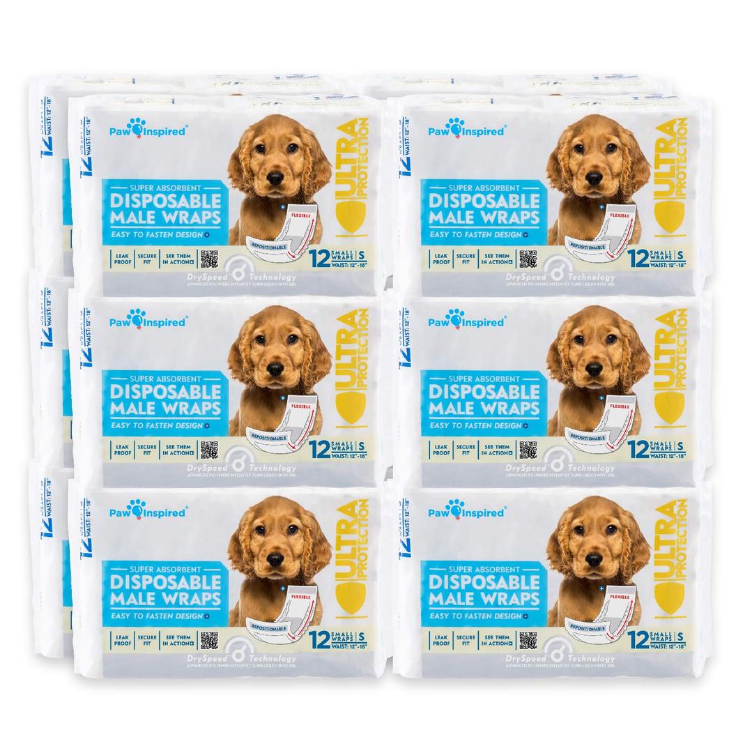 Paw Inspired Disposable Dog Diapers | Female Dog Diapers Ultra Protection | Diapers for Dogs in Heat, Excitable Urination, or Incontinence (12&144 Count) (Small (144 Count))
