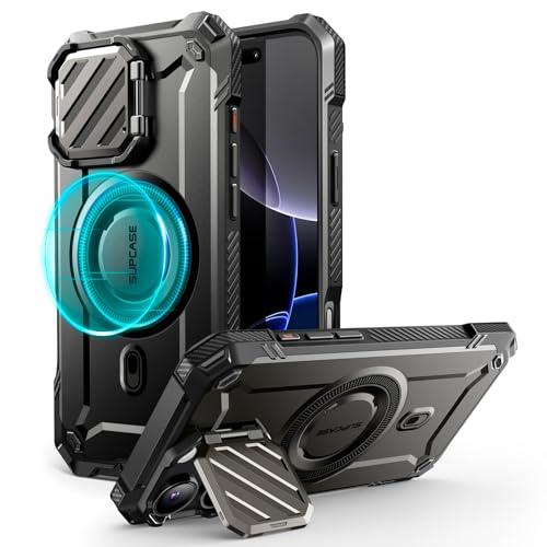 SUPCASE for iPhone 16 Pro Max Case with Camera Cover Stand (UBMag XT), [Compatible with MagSafe] [Built-in Kickstand] [Military-Grade Protection] Heavy Duty Rugged Magnetic Phone Case, Black