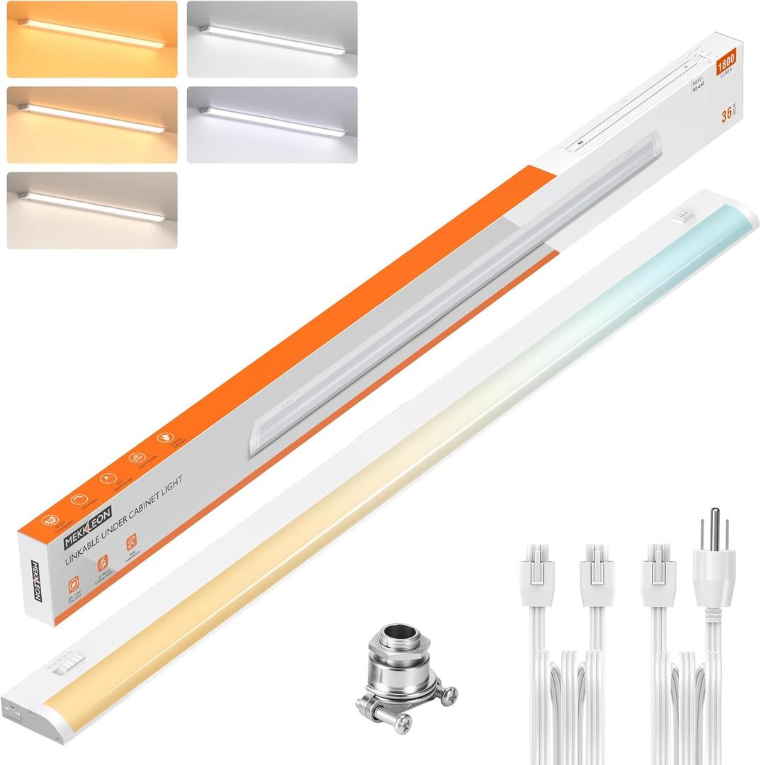 36inch Linkable Under Cabinet Lighting Hardwired Plug-in, Wired led Under Cabinet Lights with 5 CCT (2700/3000/3500/4000/5000) & Dimmable, Under Counter Lights for Kitchen, 18W, 1800LM, Pack of 1