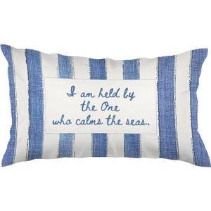 Blue Christian Coastal Beach 12x20 Pillow Cover, Christian Room Decor, Blue and White Striped Beachy Bible Verse Decorative Lumbar Pillow Covers for Beach Bedroom House Cabin Home