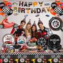 231PCS Cars Birthday Decorations Set Race Car Birthday Party Decorations Kit with Tablecloth, Banner, Plates, Cups, Napkins, Stickers & Slap Bracelets, Car Themed Party Decorations Serves 24