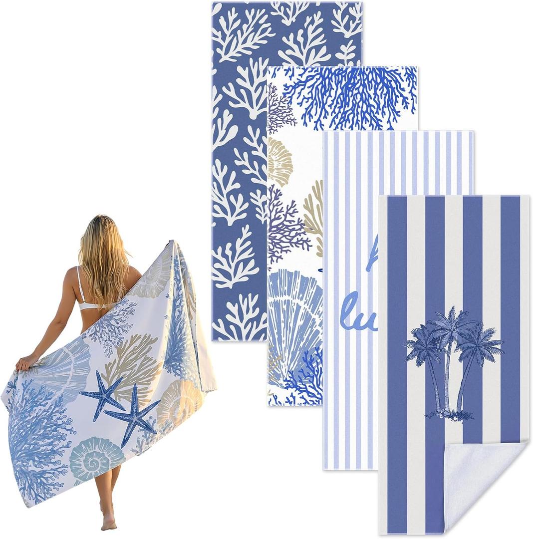 Frienda 4 Pack Microfiber Oversized Lightweight Beach Towel 71x32 in for Women Men Microfiber Quick Dry Sand Free Ocean Coastal Towels for Beach Pool Travel(Coral)