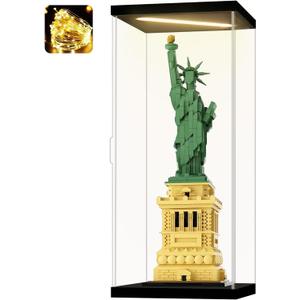 Acrylic Display Case for Collectibles Clear Dustproof Acrylic Boxes for Display Trophy Figure Toys Lighted Lego 21042 Display Case Storage Box(Black-Solid Yellow; 7.9*7.9*18.9 inch)