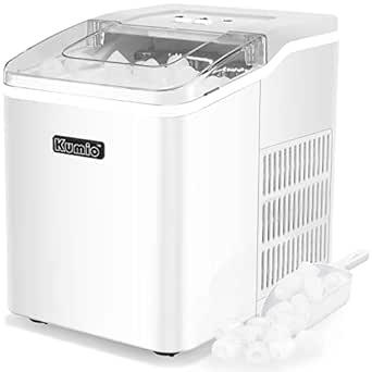 KUMIO Ice Maker Portable Countertop, Compact Ice Maker Machine, 26lbs in 24hrs, 9 Bullet Ice Cubes Ready in 8 Mins, Low Noise Self-Cleaning Ice Machine with Ice Scoop, White