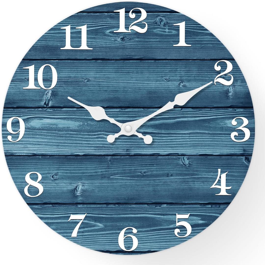 XFM Blue Wall Clock 24 Inch Farmhouse Wall Clocks Battery Operated Large Rustic Wall Clock Wood Silent Wall Clocks for Living Room Bedroom Home Office