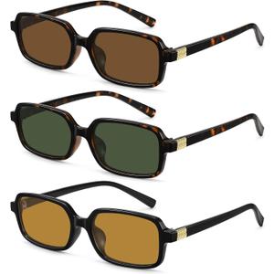 2 x MEETSUN Retro Rectangular Sunglasses for Women Trendy Vintage 90s Small Square Sun Glasses UV Protection
