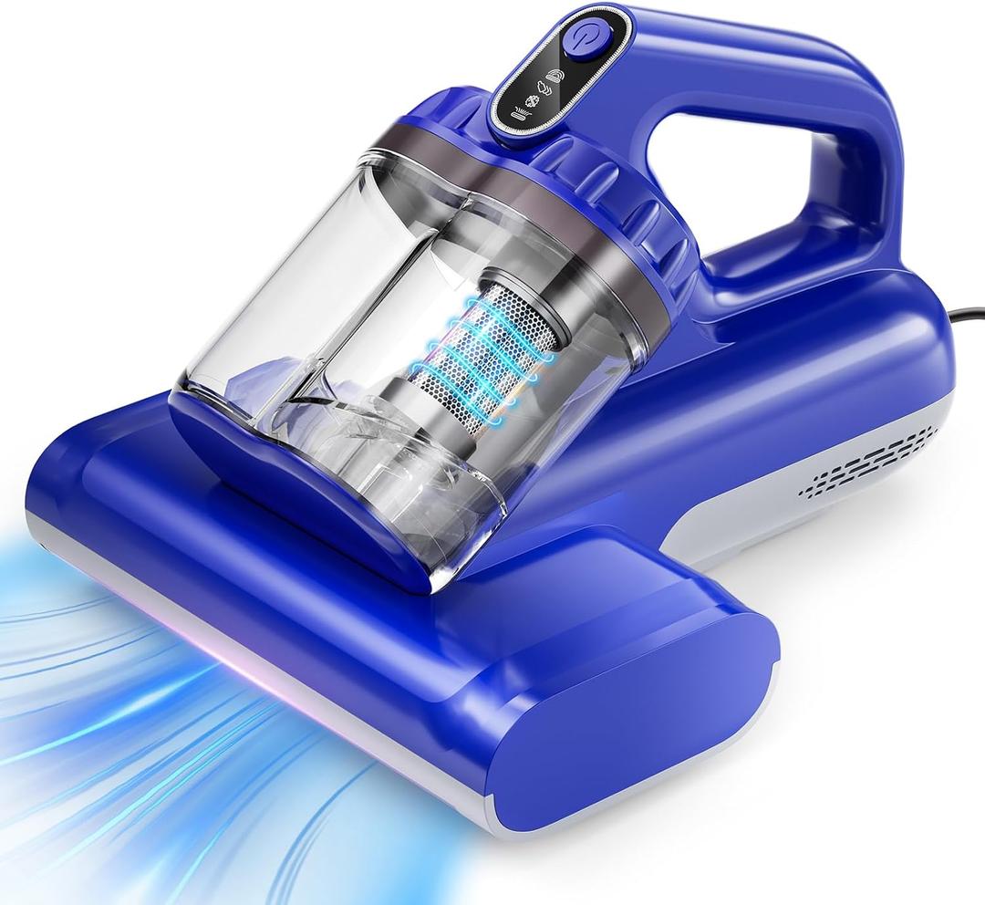 BYHUME Mattress Vacuum Cleaner, 17Kpa 650W Bed Vacuum Cleaner, 273nm UV-C Light & Ultrasonic 145F Heating, 80000 RPM/Min Brushroll Rotation, Wide Suction Port for Pillows Cribs Sofa, Blue Corded
