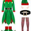 XJDABXD Elf Costume for Girls Christmas Holiday Dress Up Outfit Santa Little Helper Suit Hat Ear Belt Socks Cosplay Set (Green, 90cm)