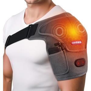 Cordless Shoulder Heating Pad with Vibration Massage for Frozen Shoulder Rotator Cuff Pain Relief, 5000mAh Battery Powered Heated Shoulder Brace Wrap, 1-3H Hot Compress for Men & Women