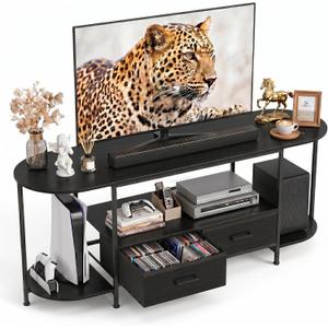 Faesun 55" TV Stand for TVs up to 55 Inches, Curved Edge Media Console & Entertainment Center with 2 Fabric Drawers, Modern TV Console Table for Living Room or Bedroom, Black