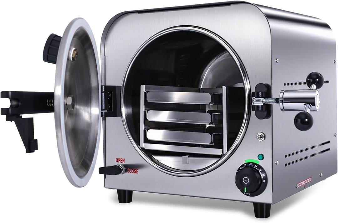 TR250E 14L Autoclave High Pressure Steam Machine for Dental Lab Salon 251.6F Professional Stainless Steel Equipment with 3 Trays and Pressure Gauge 900W