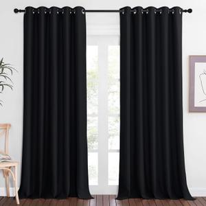 NICETOWN Black Blackout Living Room Curtain 102 inches Long, Grommet Thermal Insulated Cold/Light/Sound Blocking Window Drape for Bedroom/French Door (W66 x L102, 1 Panel)