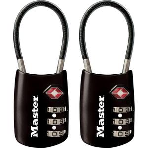 Master Lock Padlock, Set Your Own Combination TSA Locks for Luggage, Travel Zipper Lock with Cable Shackle is 1-3/16 in. Wide, Colors May Vary, 4688T, 2 Count (Pack of 1)