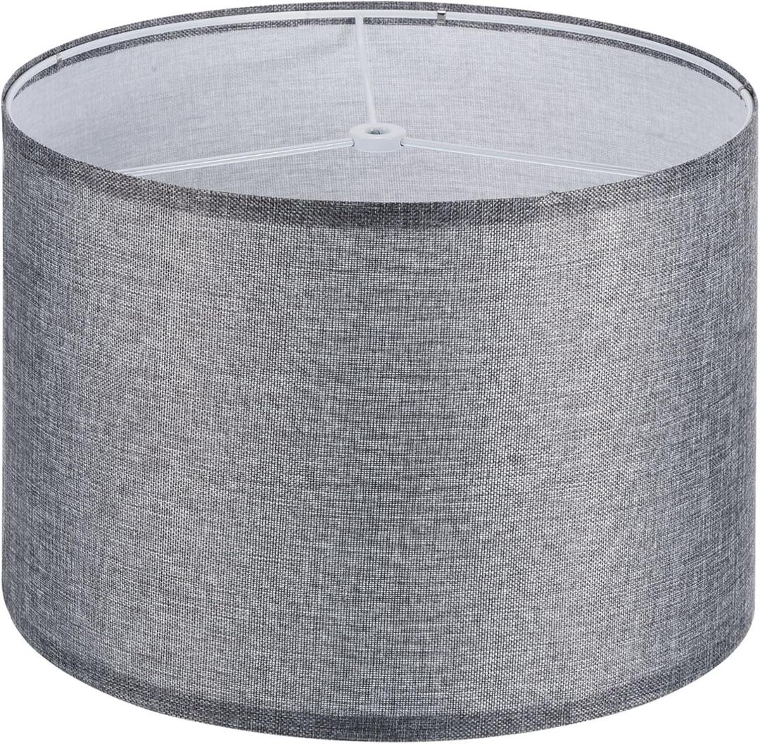 PATIKIL Drum Lamp Shades, 13"x13"x9" Linen Round Lamp Shade for Table Lamps Easy Assembly Lampshade for Table Lamps Floor Lamps Bedside, Gray