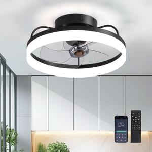 Ceiling Fans with Lights, 360 Rotating Ceiling Fan with Lights and Remote, 6 Wind Speeds Flush Mount Ceiling Fan for Bedroom, Dining Room and Kitchen 20" (Black)