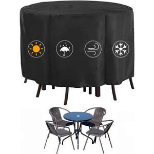 Kingling Patio Furniture Covers Waterproof, Round Patio Table Cover 72 inch Heavy Duty Outdoor Table Cover for Dining & Coffee Table Chair Set, Firepit Table All Weather Resistant--72''D x43''H(Black)