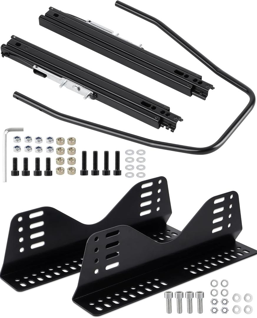 Universal Racing Seat Bracket with Seat Slider, Side Mounting Bracket Track Assembly Sets Compatible with NRG Sparco and More Aftermarket Seats