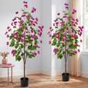 Daifunli 2 Pcs 5 FT Artificial Bougainvillea Trees Fake Bougainvillea Flowers Tree in Pot Tall Lifelike Faux Blooming Tree Large Fake Plants for Outdoor Indoor Office Home Garden Decor(Purple)