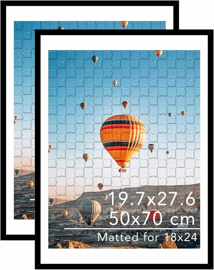 JCJMY 19.7x27.6 Puzzles Frame for 50x70 cm Puzzle Poster Photo Picture, Display 18x24 with Mat or 19.7 x 27.6 without, Wall Hanging 19.7 by 27.6 inch 1000 Pieces Puzzles Frame, 2 Pack, Black