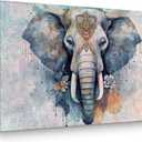 Retro Elephant Wall Art - Vintage Animal Themed Canvas Framed Poster - 15" x 11.4" for Home, Farmhouse, Bedroom, Kitchen, Living Room (Multi 0508)
