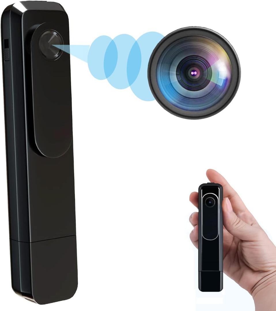 Hidden Camera Mini Body Camera HD 1080P Portable Cop Pocket Cam with Video Recorder Nanny Camera for Home Security, No WiFi Needed Indoor/Outdoor Security Guard Surveillance Camera Equipment