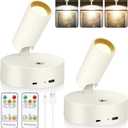 Led Spotlight Battery Operated, Wireless Spot Light for Painting Art Display on Wall with Remote, Indoor Uplight for Tree Plants, Dimmable Accent Light for Painting Frame Portrait Gallery -Ivory White (2 Pack)